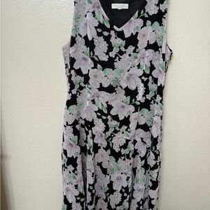 Vintage Ann Taylor black silk drop waist sheer Floral Sleeveless Dress -